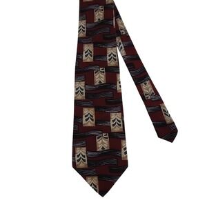 JT Beckett Mens Silk Tie‎ Burgundy Abstract Geometric Italian Silk Made in USA